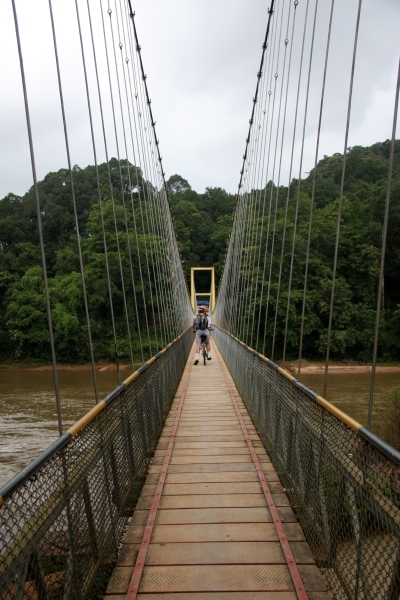 A wobbly ride on hanging bridge across river Payaswini